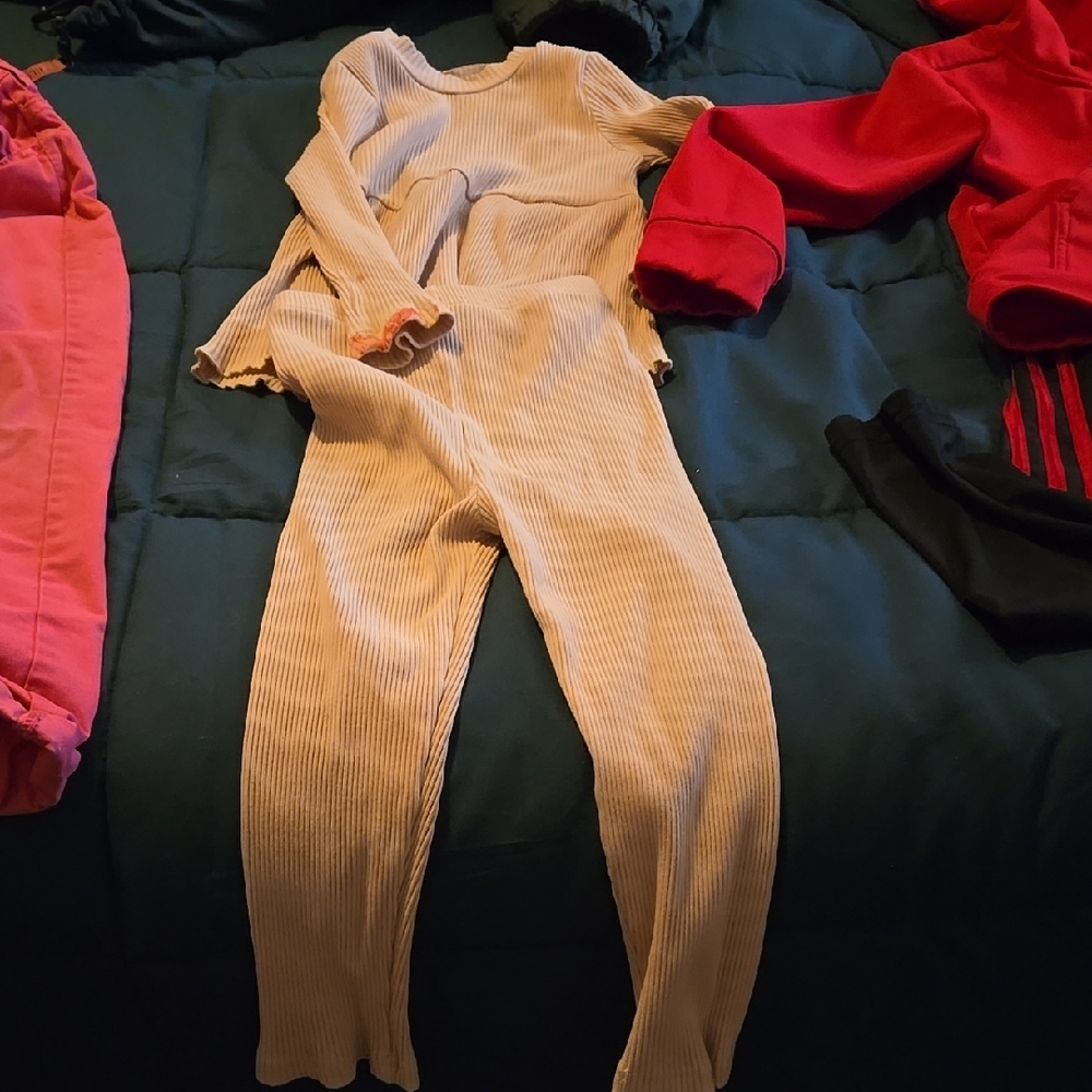 Cream Ribbed Long Sleeve Pajama Set